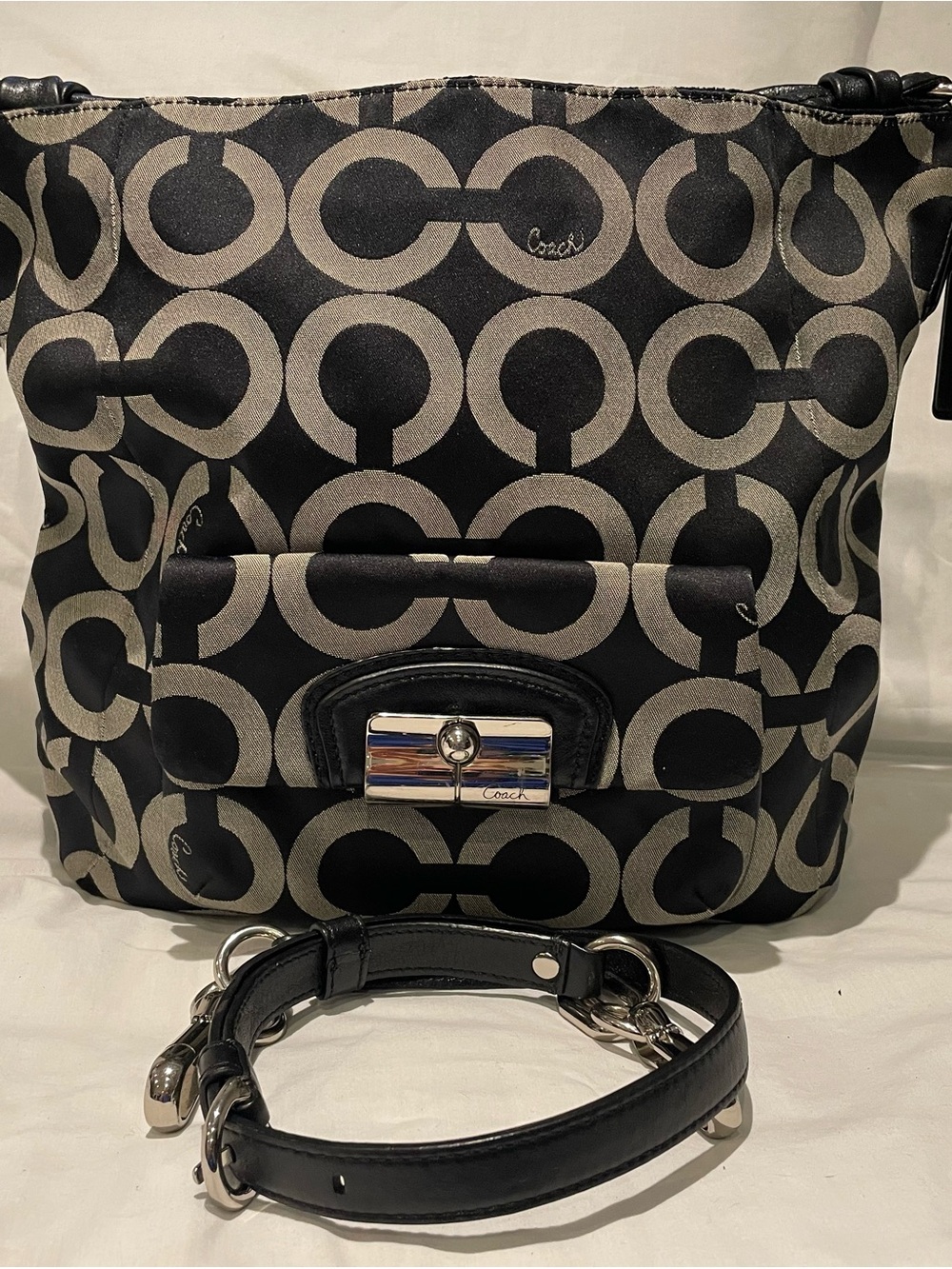 Coach Black and Silver Signature 'C' Shoulder Bag